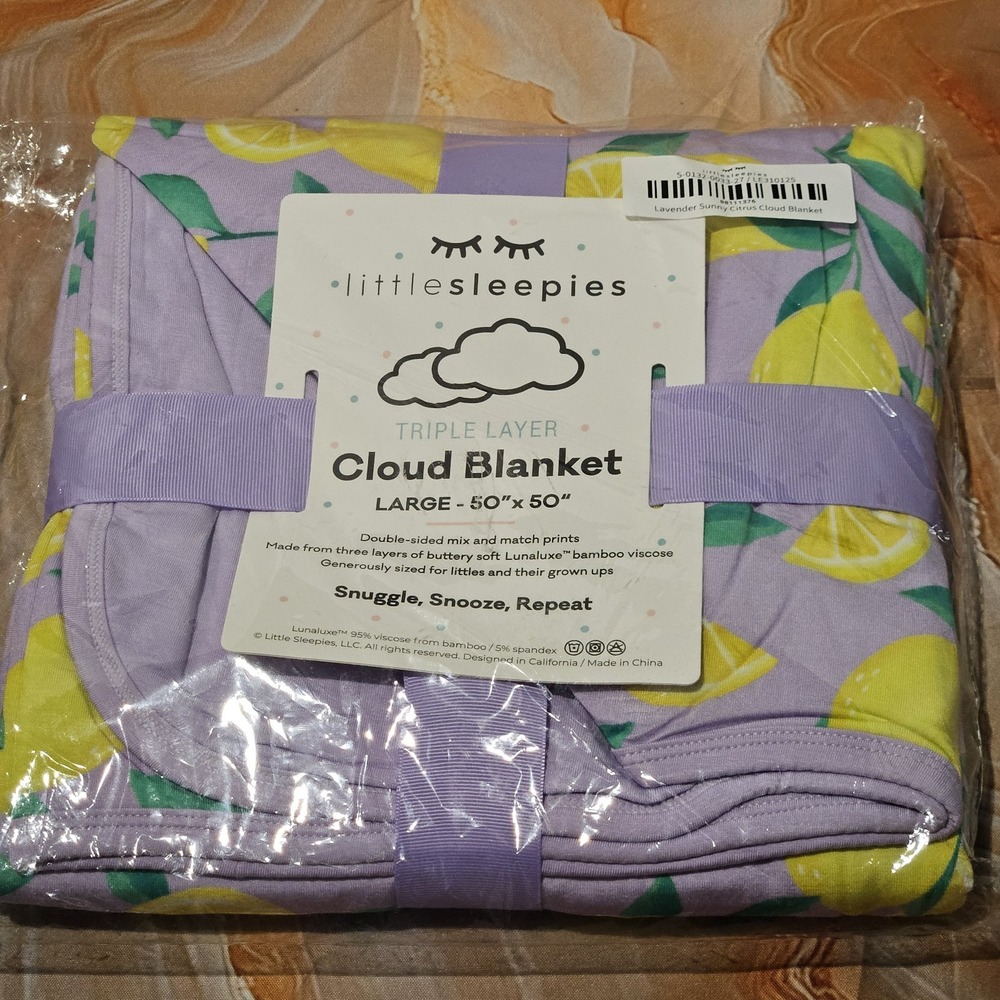 Little Sleepies Lavender Sunny Citrus Large Cloud Blanket 50x50 NWT Bamboo